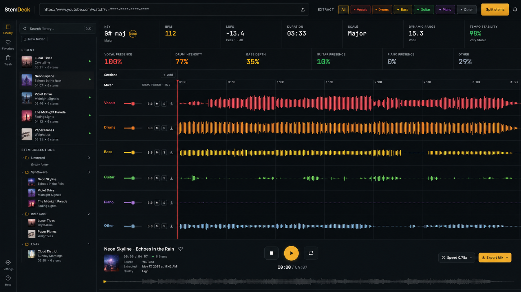 StemDeck studio dashboard